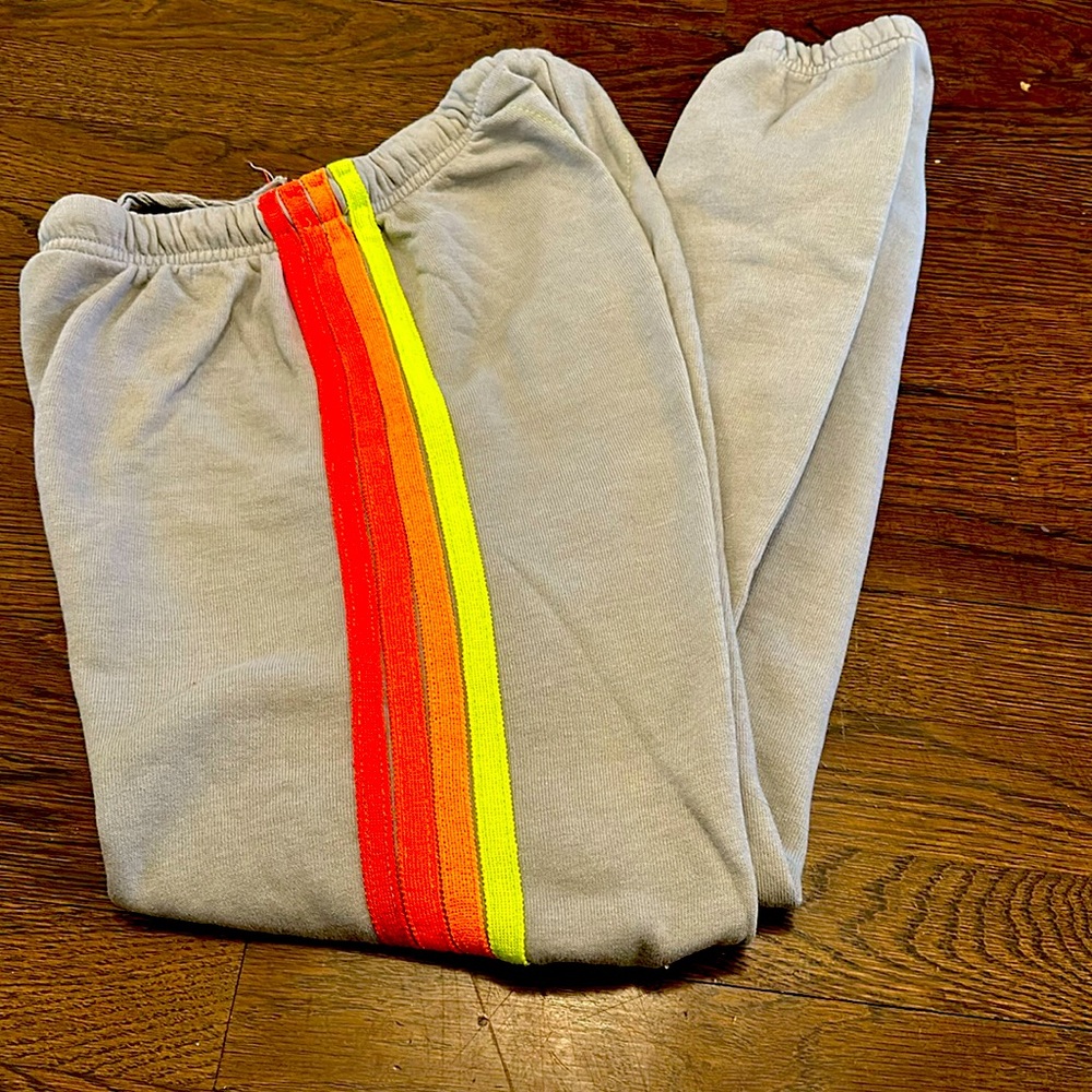 Aviator Nation, grey striped sweatpants. Adult small. Like new.